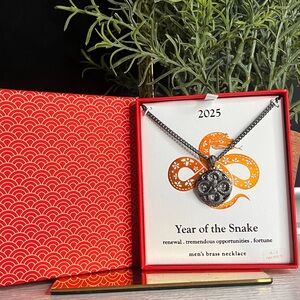 2025 Year of the Snake Brass Pendant Necklace Lunar New Year Gift Box NWT